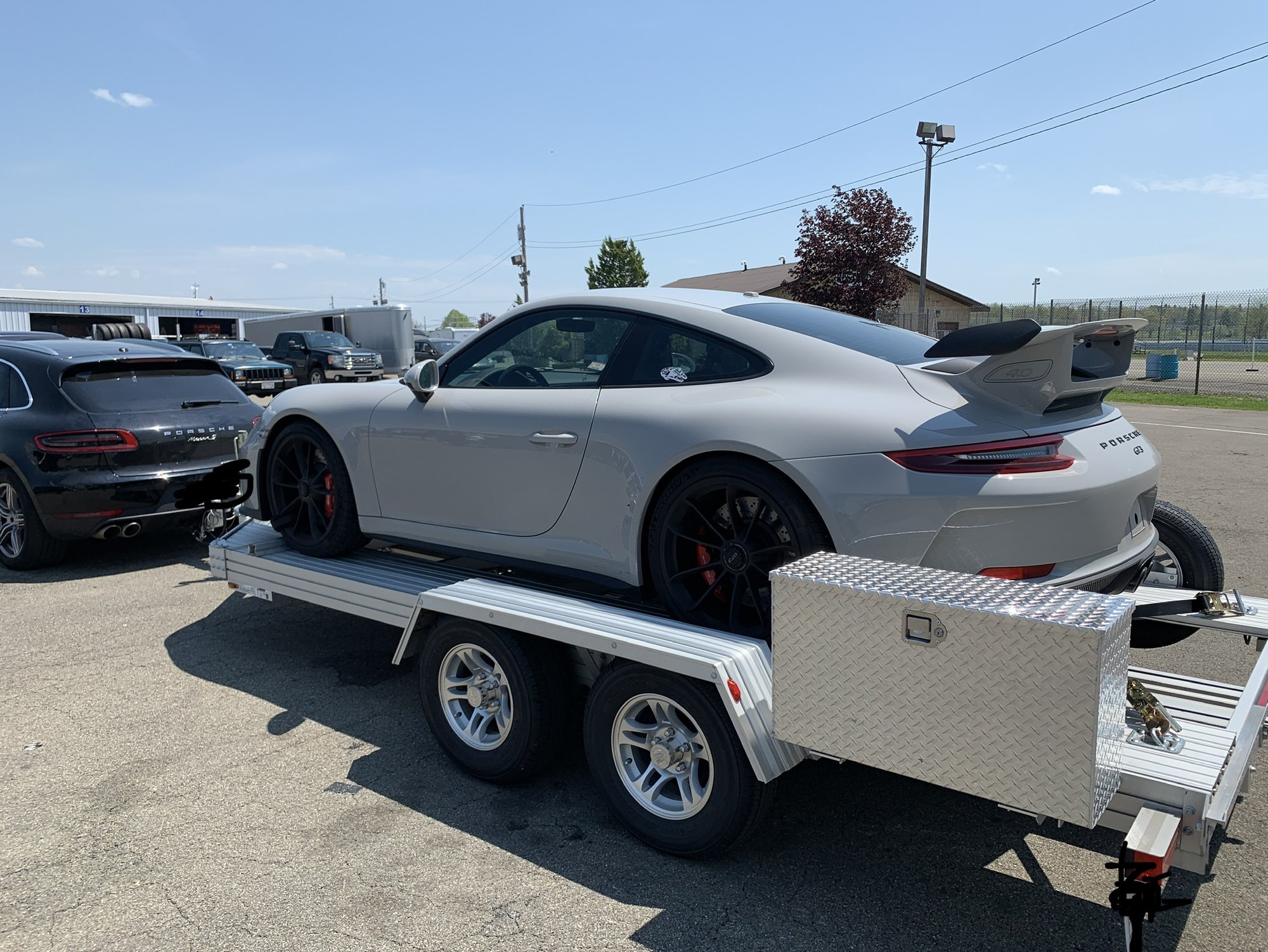 Porsche GT3 RS on Trailex 8045 open trailer, rear view
